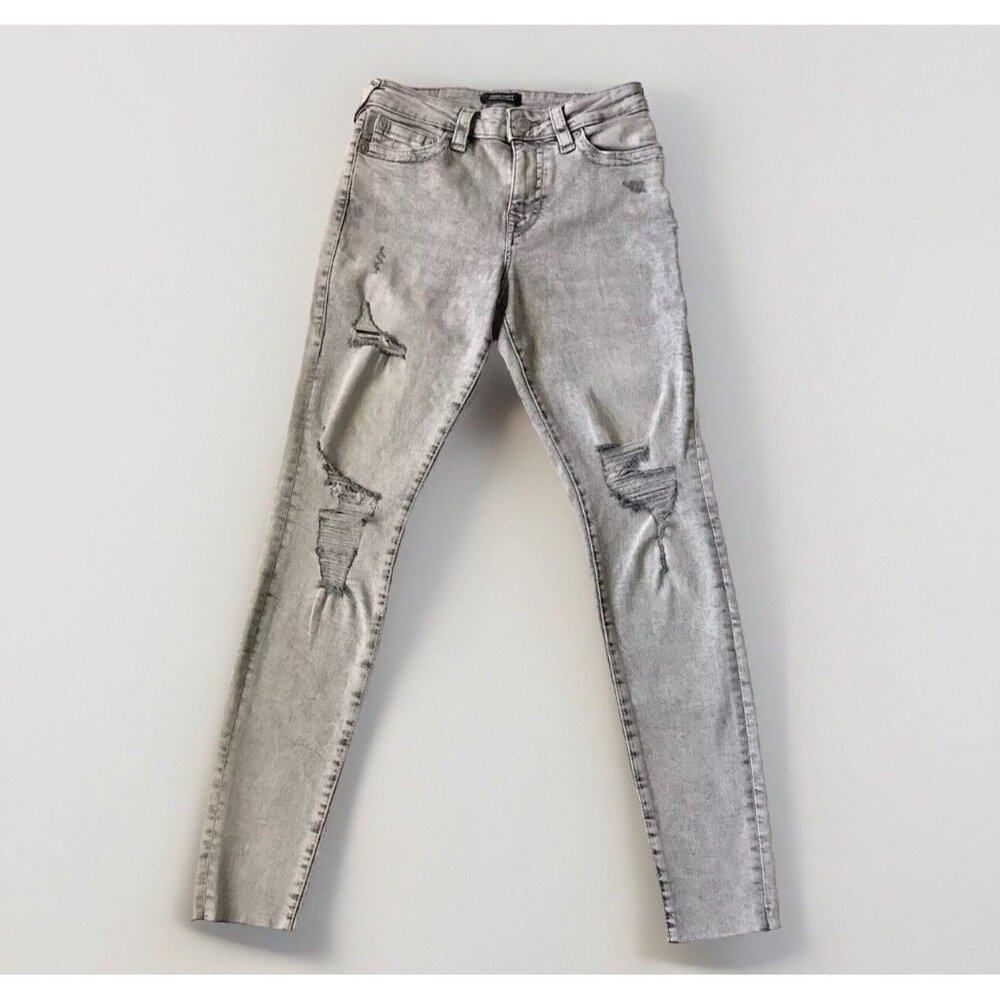 True Religion Jennie Curvy Mid Rise Super Skinny Raw Hem Size 29 Light‎ Gray